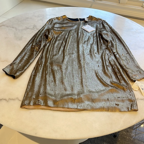 NWT Diane von Furstenberg Pauletta embellished gold sequin silk dress. 10 - Picture 10 of 12